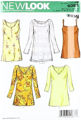 New Look Schnittmuster 6086 Damen-Tops, weiß, Gr. 38-42