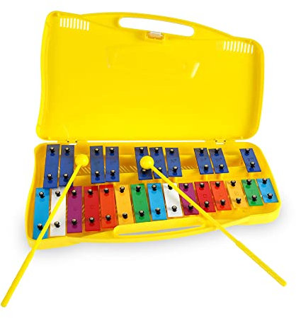5 x Classic Cantabile GSG-25 Sopran Glockenspiel - Kinder Xylophon mit 25 Tönen - Inklusive praktischem Tragekoffer und Schlägeln - Gelb