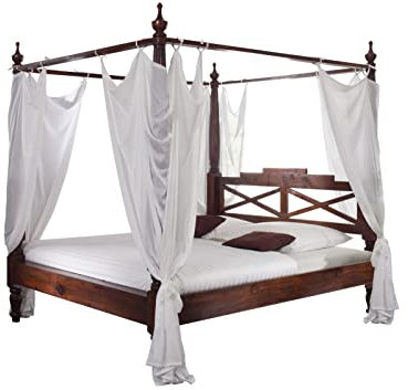 MASSIVMOEBEL24.DE Oxford Himmelbett Akazie 147x221x224, Farbe:Dunkelbraun lackiert