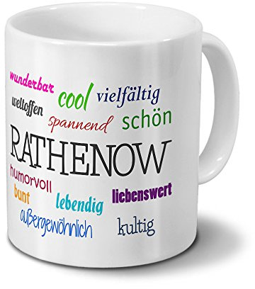 digital print Städtetasse Rathenow - Motiv Positive Eigenschaften - Stadt-Tasse, Kaffeebecher, Mug, Becher, Kaffeetasse - Farbe Weiß