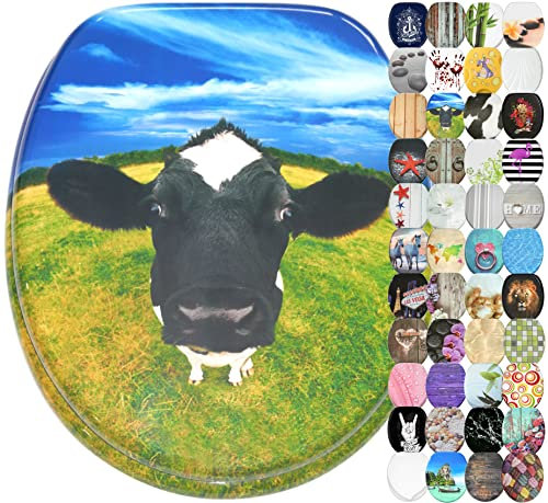 Sanilo Soft Close Toilet Seat, Wide Choice of Beautiful Toilet Seats, Stable Hinges, Easy to Mount (Cow)