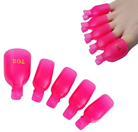 yueton Pack of 10 Reusable Toenail Nail Art Soak Off Cap Clip UV Gel Polish Remover Tool (Hot Pink)