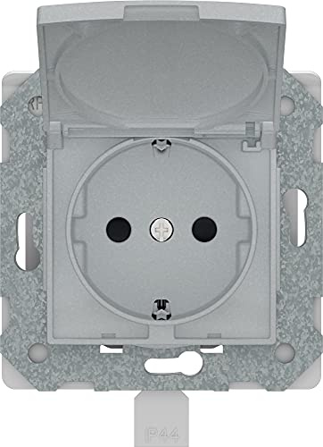 BJC Viva - Enchufe con emborne sin tornillo con protección de seguridad con tapa abatible ip44 con garras, Plata Luna ,23526-3PLX