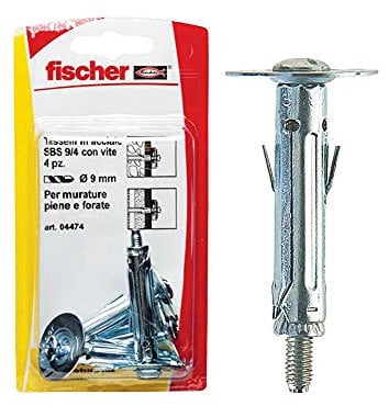 Fischer, Tasselli Metallici SBS 9/4 K con vite per il Fissaggio di Mobili, Mensole, Specchi su Cemento e Mattone Pieno