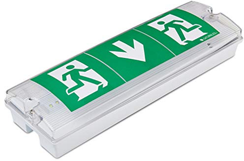 Panneau lumineux de sortie de secours ultraplat à LED - Étanche IP65 - Signalétique d'urgence verte avec légende - Éclairage permanent ou non - Basse consommation EM3 NM3 M3 E3M 3 - 3 heures - Avec batterie de secours