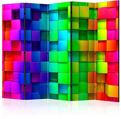 RAUMTEILER/PARAVENT B&D XXL - Paravent Raumteiler Innen 3D Optik 225x172 cm 5-teilig Einseitig Raumtrenner Trennwand Holz Room Divider Spanische Wand Raum Abtrennung blau gelb grün f-A-0350-z-c