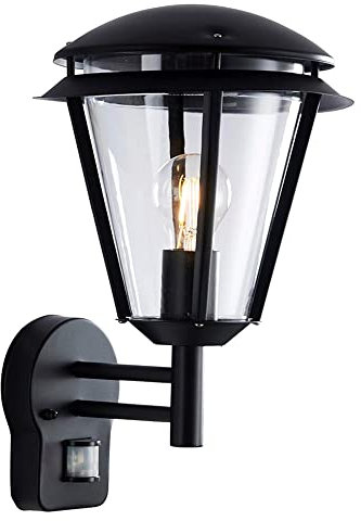 Betta Lighting Outdoor Wall Lantern with Motion Sensor - E27 GLS PIR Motion Security Light - IP44 Waterproof Garden Security Light - Matt Black Outside Lights Mains Powered (Bulb Not Supplied)