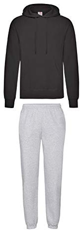 2er-Set Fruit of the Loom Hausanzug Sportanzug Jogginghose & Kapuzensweatshirt (M, Grau & Schwarz)