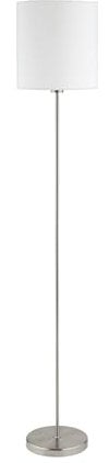 EGLO Stehlampe Pasteri, 1 flammige Textil Stehleuchte, Standleuchte aus Stahl und Stoff, Farbe: Nickel matt, weiß, Fassung: E27, inkl. Fußschalter