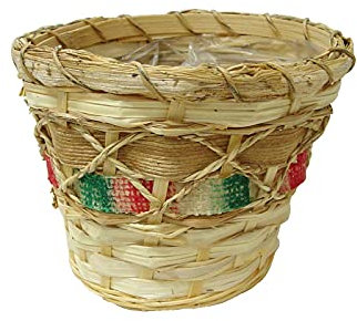 Desconocido MACETERO Mimbre CUBREMACETA Redondo Rojo Verde PEQUEÑO