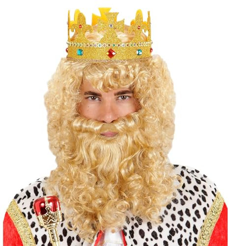 W WIDMANN MILANO Party Fashion, königliche blonde Perücke, majestätischer Stil, leicht zu tragen, sorgfältige Verpackung, Personalisierung mit Accessoires Verwandeln Sie sich in einen König