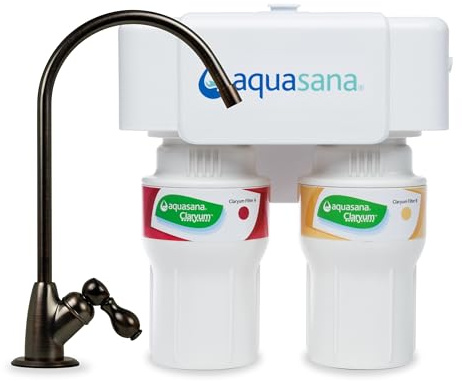 Aquasana Sistema de filtro de agua debajo del fregadero de 2 etapas con grifo de bronce aceitado