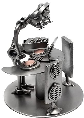 STEEMO Schraubenmännchen DJ Diskjockey Turntable Geschenk Figur Metall-Deko, Stahl, grau 12x12x16 cm