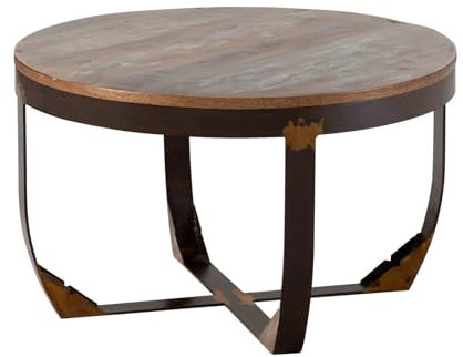 Massivmoebel24.de | Industrial runder Couchtisch aus Massivholz #01 | aus Altholz mit Eisengestell - Mehrfarbig, lackiert | 75x75 cm | Kaffeetisch Beistelltisch Sofatisch