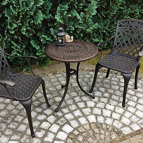 Lazy Susan Eve Round Garden Table in Antique Bronze with 2 Rose Chairs | Cast Aluminium | Rust Proof | Weatherproof | 3 Year Guarantee