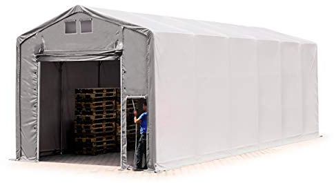TOOLPORT Lagerzelt Zelthalle 6x12 m mit Hochziehtor - durchgehende Plane PVC 850 N - Wasserdicht 4m Seitenhöhe