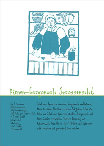 Birnen Gorgonzola Sprossensalat Rezept Klappkarte für schnelle Köche • auch zum direkt Versenden mit Einleger • hübsche hochwertige Grusskarte mit Umschlag zu vielen Anlässen
