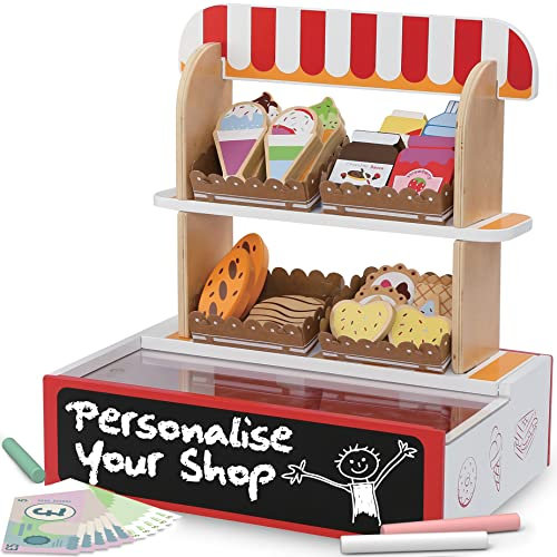 Bee Smart Spielzeug-Supermarkt aus Holz mit hölzernen Spielzeug-Lebensmitteln, inkl. 26 Teile