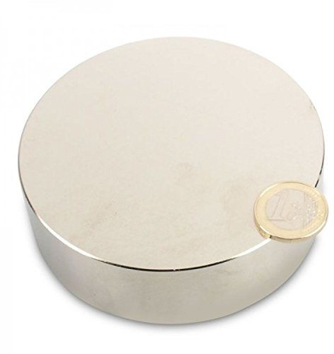 magnets4you Scheibenmagnet super stark Ø 100,0 x 30,0 mm N45 Nickel hält 300 kg| Neodym Supermagnet | Powermagnet | Haftmagnet, Magnetscheibe, Zylindermagnet