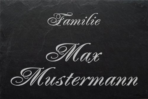 Schiefertafel mit wetterfester Lasergravur des Motives Willkommen-002 und Ihrem Text/Daten in der gewünschten Schriftart von LaserArt24