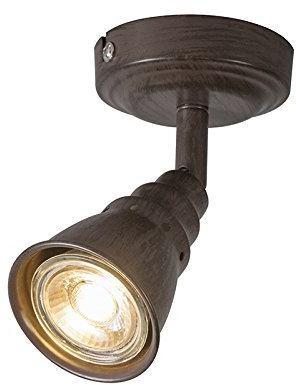 QAZQA - Retro Decken- und WandWand Spot I Spotlight I Deckenspot I Deckenstrahler I Strahler I Lampe I Leuchte rostbraun schwenkbar - Coney 1 I Wohnzimmer I Schlafzimmer - Stahl Rund - LED geeignet GU