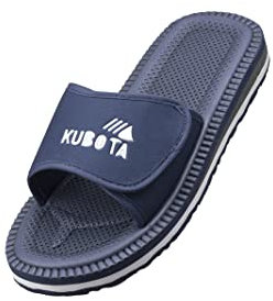 Kubota Claquettes à scratch Femme – Sandales été – Claquettes avec fermeture auto-agrippante – Chaussures pour piscine et plage – Chaussons – Bleu foncé – 36