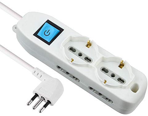 Electraline 62001 Multipresa 6 Posti 2 Schuko e 4 Bivalenti 10/16A, Cavo HO5 VV-F, Spina 16A, Bianco, 1.5 M