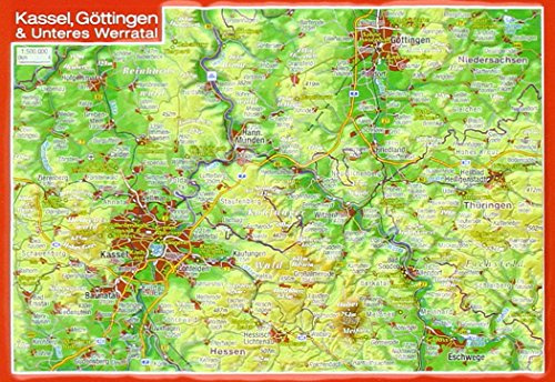 Reliefpostkarte Kassel, Göttingen & Unteres Werratal: Tiefgezogene Reliefpostkarte