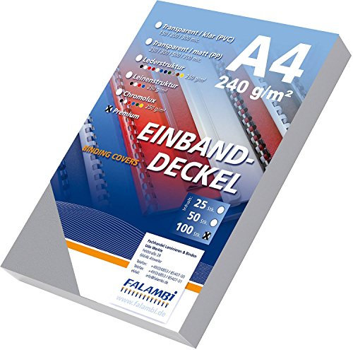 100 Einbanddeckel Lederstruktur, Falambi/Premium 240 Rückenkarton (grau)