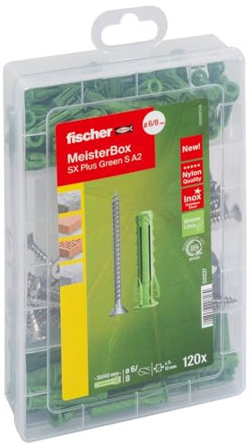 Fischer 531227 Meister-Box Greenline A2, Contenuto della Confezione: 50 6 x 30, 30 Green 8 x 40, 25 4,5 x 50, 15 Acciaio Inox 5,0 x 60, Tasselli SX Verdi e Viti, Einzelartikel
