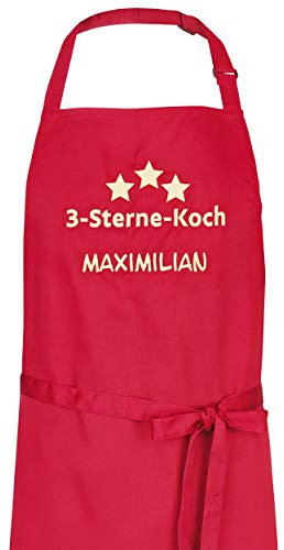 Wolimbo Kochschürze mit Namen - rot - Grillschürze Küchenschürze personalisiert mit verstellbarem Nackenband - Schürze selbst gestalten mit Motiv