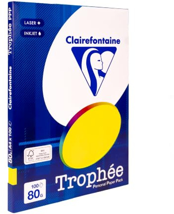 Clairefontaine 4117C - Packung Druckerpapier / Kopierpapier Trophee PPP, intensive Farben, DIN A4, 80g, 100 Blatt, Sonnengelb, 1 Pack