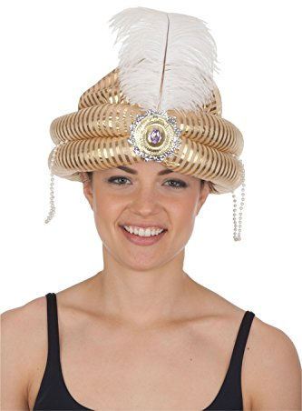 Jacobson Hat Company Men's Turban with Medallion and Feather, Gold, Adult