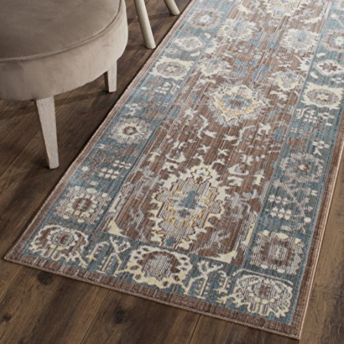 SAFAVIEH Valencia Collection Runner Rug - 2'3 x 8', Chocolate & Alpine, Boho Chic Distressed Design, Non-Shedding & Easy Care, Ideal for High Traffic Areas in Living Room, Bedroom (VAL122B)