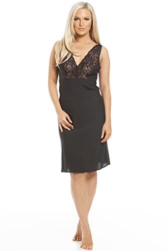 Camille Womens Luxury Classic Nightdress Black Floral Lace Chemise Full Slip 18