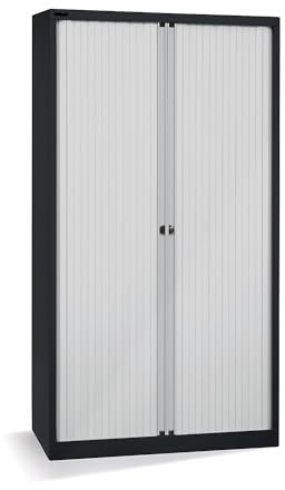 Bisley ET410/19/4S. LG 198 cm Euro Tambour hellgrau Shutter mit 4 Ablagen – SCHWARZ