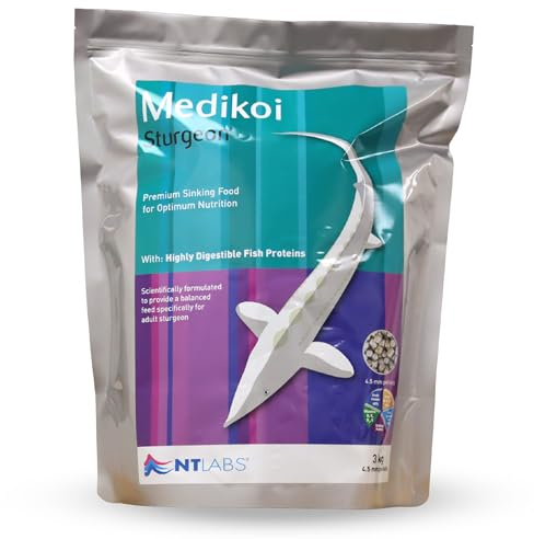 NT Labs Medikoi Sturgeon Multi-Season Adult 4.5mm Pellets (3kg) | Fast-sinking sturgeon feed utilises highly digestible proteins for year round feeding to maximise nutrient uptake.