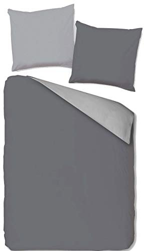 KH-Haushaltshandel 2-TLG. Wende Bettwäsche, Übergröße: 155 x 220 +80x80cm, grau Silber, Uni einfarbig, Reißverschluß, Microfaser (155 cm x 220 cm)