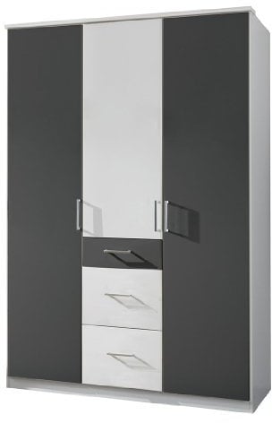 Wimex 147625 Kleiderschrank/ Drehtürenschrank Click, 3 Türen, 2 große, 1 kleine Schubladen, (B/H/T) 135 x 199 x 58 cm, Weiß/ Absetzung Anthrazit