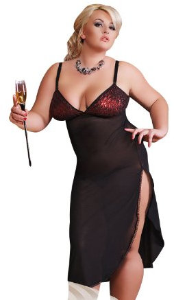 Elegantes langes Night Queen Chemise in schwarz Größe: 38/40
