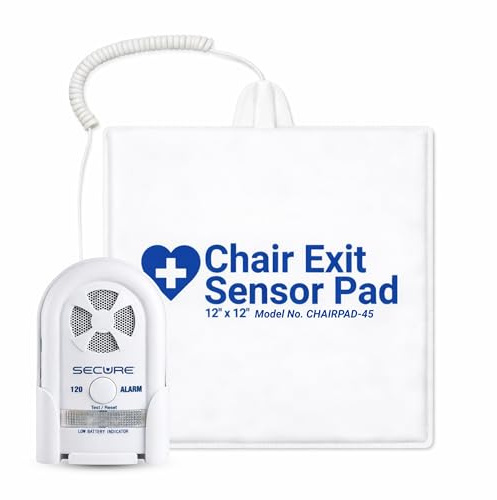Secure 45CSET-5 Chair Alarm for Fall & Wandering Prevention - 80-120 dB Patient Alarm Monitor and 12x12 Chair Sensor Pad - Chair Alarms and Fall Prevention for Elderly Dementia
