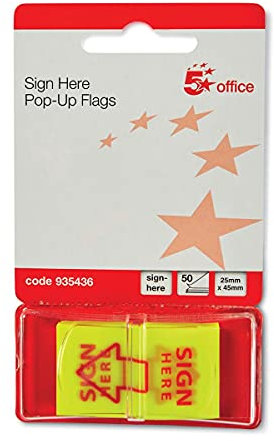 5 Star 46x25mm Sign Here with Red Arrow Index Flags Tab (10 Wallets of 50)
