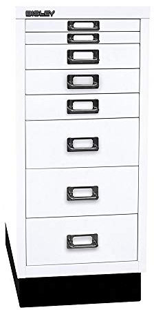 BISLEY MultiDrawer, 29er Serie mit Sockel, DIN A4, 8 Schubladen, Metall, 696 Verkehrsweiß, 38 x 27.9 x 67 cm