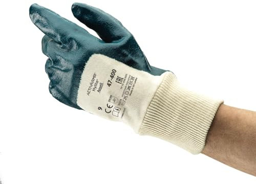 Ansell ActivArmr 47-400 Heavy Duty Work Gloves, Cut and Oil Resistant, Industrial PPE Workwear, Silicone Free Nitrile Coating, Reusable, Men Women, Size XL (12 Pairs)