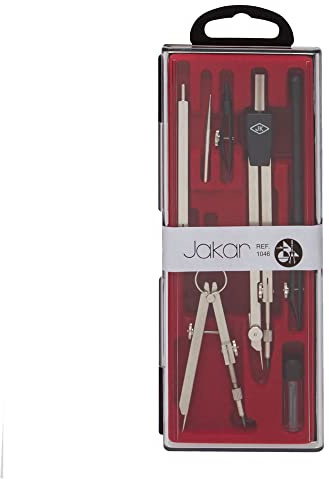 JAKAR STUDENT DRAWING SET self centring geared head compass, divider attachment