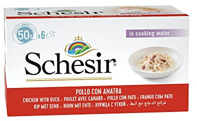 Schesir Cat Natural Hühnerfilet mit Ente, Katzenfutter nass, 8 x 6 Dosen x 50 g