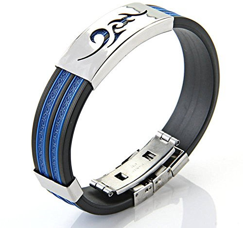 Bracelet homme en acier inoxydable et silicone noir et bleu, nuages