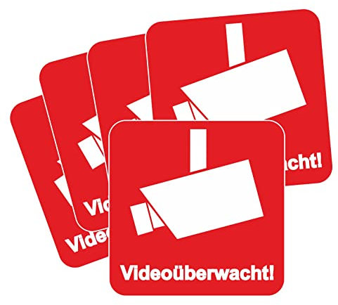 5er Set Aufkleber Videoüberwacht! I hin_071 I 4 x 4 cm I für Fenster Tür I Warnung Achtung Dieses Objekt wird per Video überwacht I Videoüberwachung