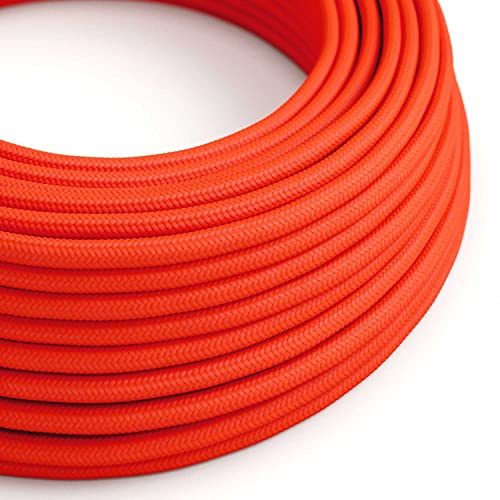 Creative-Cables L'originale cavo elettrico rivestito in tessuto 2 x 0,75 mm² (20 m, Arancione Fluo RF15) – Rotondo, effetto seta – Sicurezza certificata, made in Italy