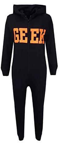 A2Z 4 Kids Girls Boys GEEK Hooded Onesie Jumpsuit Children Hooded - Geek Onesie Black Neon Orange 13
